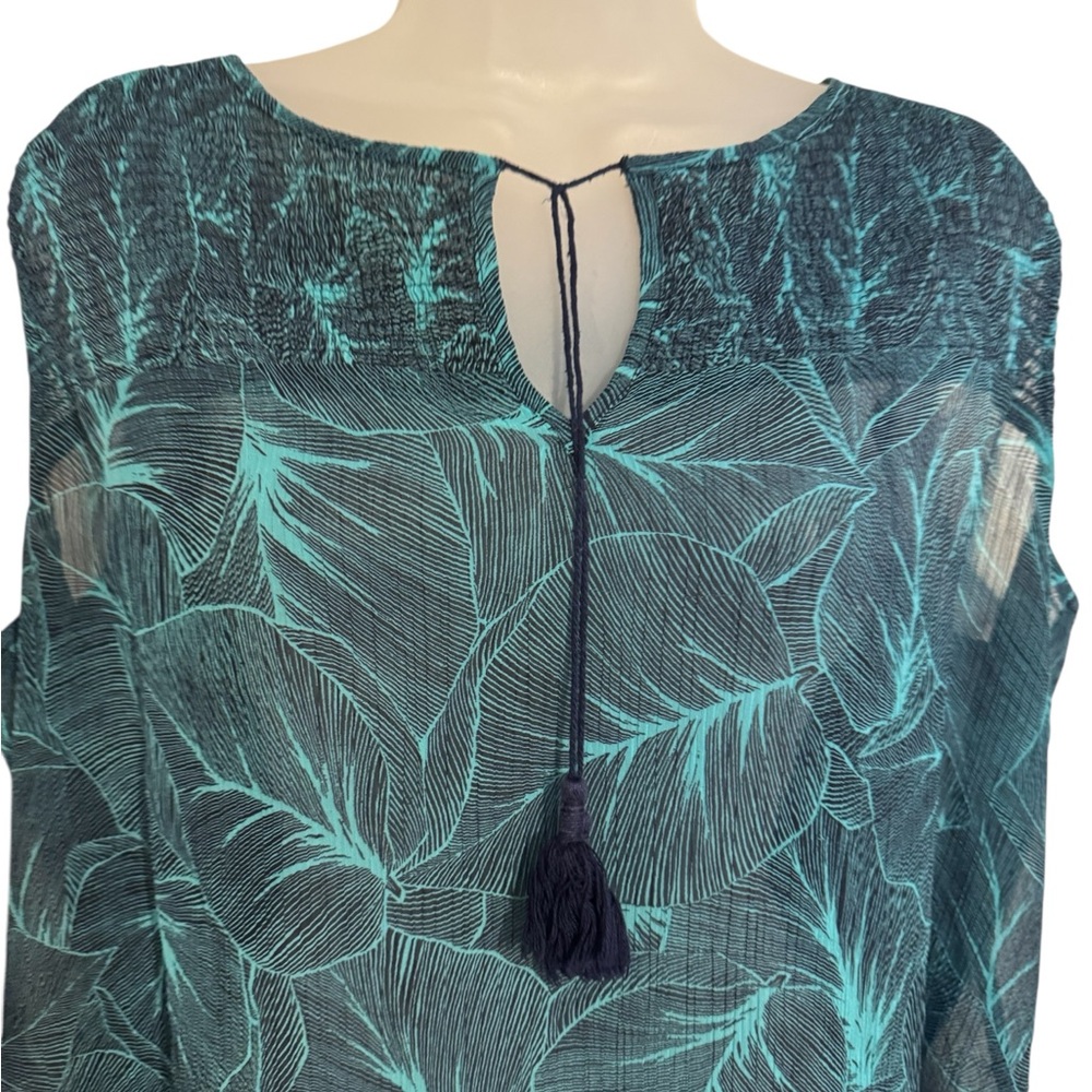 Liz Claiborne Teal Leaf Pattern Blouse  PLUS: 1X   #R - Picture 2 of 7